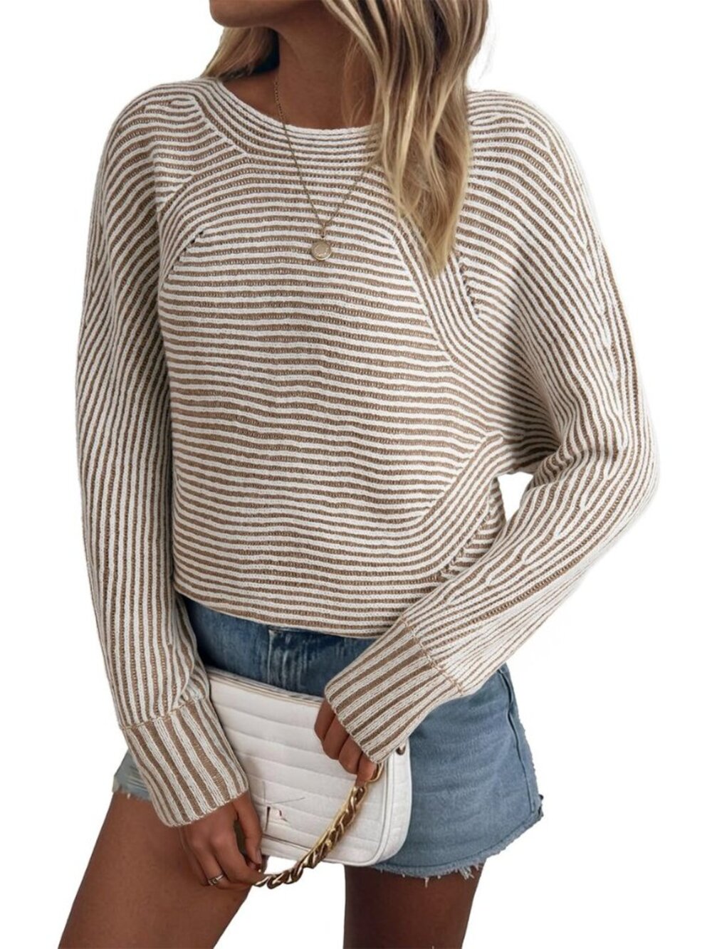 Striped Sweaters for Women Boat Neck Batwing Sleeve Oversized Pullover Sweater